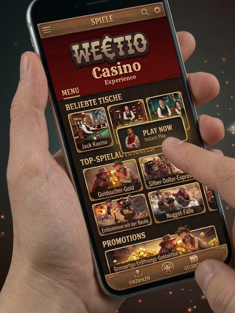 Screenshot of the Weetoo Casino app interface showcasing games and user options.